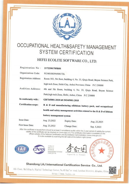 China HEFEI ECOLITE ENERGY CO., LTD. Certificações